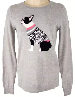 J Crew Dog Sweater Size XS Gray Cotton Teddie Boston Terrier French Bulldog Pink • $19.88