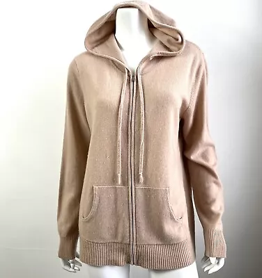 C By Bloomingdale's Womens Cashmere Cardigan Sweater Size XL Beige Hoodie Zip Up • £28.91