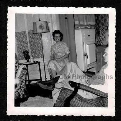 Old Ice Box In Kitchen Woman Man Living Room Old/vintage Photo Snapshot- L621 • $7.99