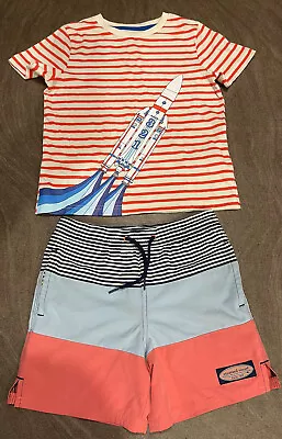 Vineyard Vines Swimming Trunks And Mini Boden Tee For Boys. Size 5-6.  • $36.76