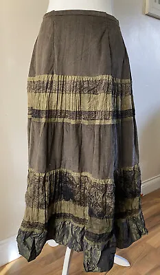 Women's Corduroy Skirt Size 8 Boho Prairie Teared Peasant Khaki Green Midi • £11.05