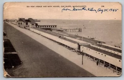 Oak Bluffs Cape Cod Massachusetts  Sea View Ave  Bath Houses  Postcard  1945 • $8.50