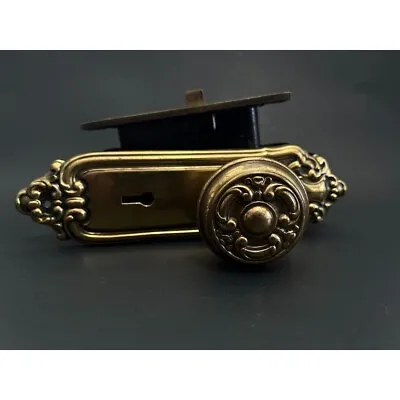Vintage Brass Door Knob Set W/ Back Plates And Mortise Lock Mechanism (No Key) 8 • $119