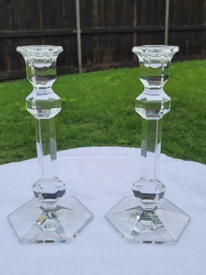 $275 • Buy Pair Of Val St Lambert Gardenia Galatee Crystal Candlesticks 9.5”