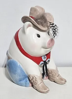 Mud Pie Cowboy Pig Piggy Bank Western Cowboy Hat Boots Figurine 2001 Feather • $23.99
