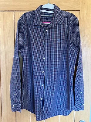 Gant Mens Long Sleeve Button Down Collar Cotton Shirt Blue Red Checked 15.75 • £6.50