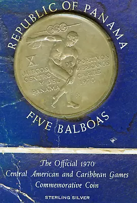 1970 Silver 5 Balboas Panama Commemorative Uncirculated Estate Find Sealed Pkg • $24.62