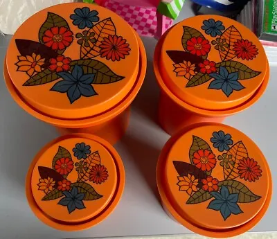 Vintage Rubbermaid Container Nesting Canisters Set Of 4 Orange MCM 70s Rare 2220 • $30