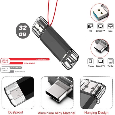 $9.99 • Buy USB 3.0 32GB Type C Flash Drives OTG Memory Stick Pen Disk For Samsung Laptop