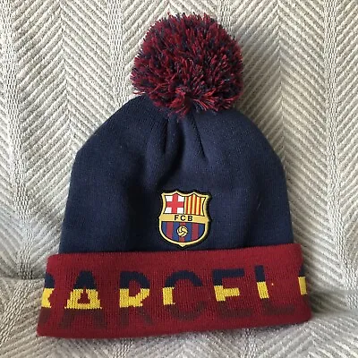 Barcelona Cuffed Beanie FCB Official Merch Knit Sock Hat Pom Pom On Top Blue Red • $15.45