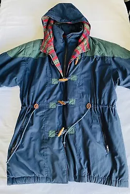 SNOWBIRD Vintage Checkerd Navy Heavy Snow Ski Winter Puffer Jacket Coat Size XL • $69.94