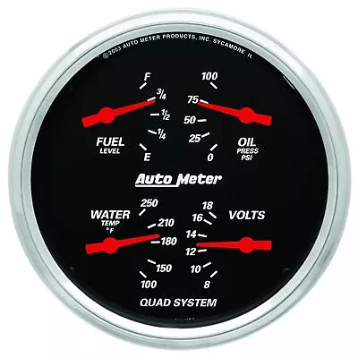 Autometer Designer Black 5  QUAD GAUGE Oil Pressure Water Temp Volts Fuel Level • $199.99