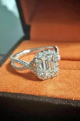 Twist Emerald Cut 3.10 Ct Real Treated Diamond Engagement In 925 Silver Ring • $149