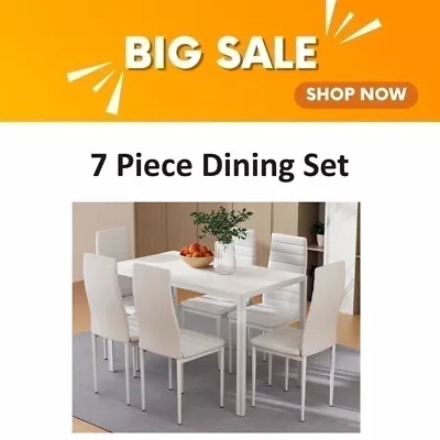 Artiss 7 Piece Dining Set 6 Dining Chairs & Table MDF Top PVC Seat White • $292.01