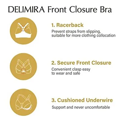 Delimira Women's Front Fastening Bra Racer Back Lace Plus Size Non Padded Underw • £21.41
