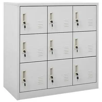 Metal Locker Cabinet Gym School Office Store Lockable 9 Lockers Light Grey • £244.95