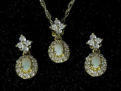 Vintage Jewelry 3pc Parure Set Crystal Opaline Rope Necklace Pendant & Earrings • $40.85