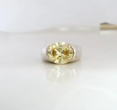 Vintage Modern Sterling Silver 925 Simulated Canary Yellow Diamond Ring Size 8 • $47.49