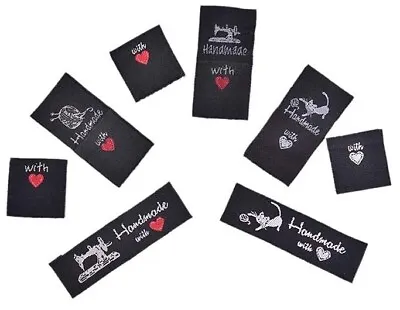Black Fabric Label Tag Hand Made With Love Sew On Garment Cotton Clothing Tags  • £2.20