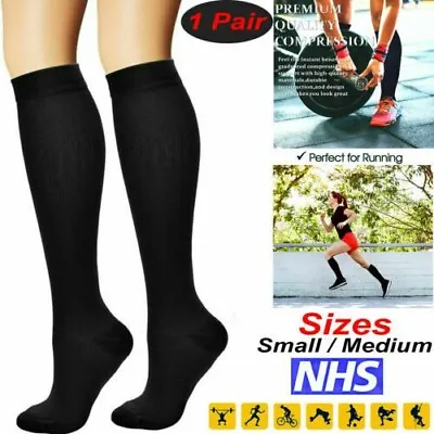 Black Travel Compression Socks Miracle Flight Anti Swelling Fatigue DVT Support • £3.19