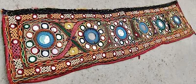 38  X 9  Old Boho Rabari Banjara Kuchi Mirror Embroidery Tapestry Trim • $0.99