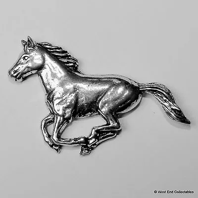 Galloping Horse Pewter Pin Brooch -British Made-Mustang Pony Riding Gift Present • $9.51