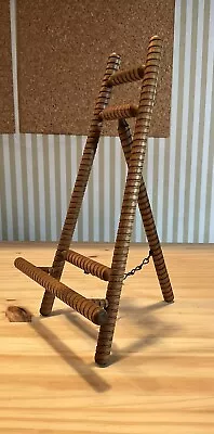 Vintage Spiral Cut Wood & Metal Picture Stand Easel Display 10 Inches Tall • $45