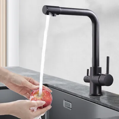 Black 360° Swivel Kitchen Faucet Anti-Corrosion 3 Way Water Filter Mixer Tap New • £50.46