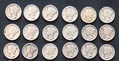 90% Silver US Coin - (18) MERCURY DIME LOT -  JUNK SILVER BULLION  • $47.99