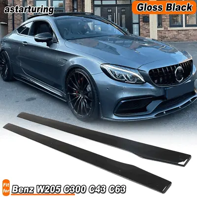 For Mercedes Benz W205 C300 C43 C63 Gloss Black Side Skirts Extension Lip Panel  • $407.54