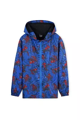 Marvel Kids Boys Spiderman Hooded Raincoat Jacket Full Zip Front • £21.49