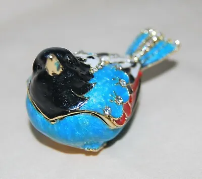 BRAND NEW Masked Bird Limoge Style Enameled Bejeweled Metal Trinket Box !! • $17.50