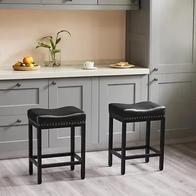 Set Of 2 Saddle Stool Counter Height Kitchen Chairs PU Leather Armless Barstools • $56.99