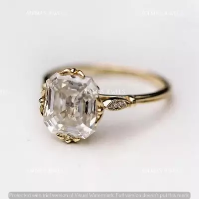 4 CT Asscher Cut Lab-Created Diamond Wedding Ring 14K Yellow Gold Plated SZ-6.5 • $70.54