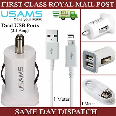 Dual Port 3.1A Car Charger Plug &1M Micro USB Cable For Samsung Galaxy Ace 2 3 4 • £4.90