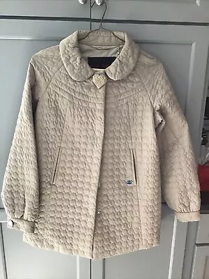 Betsey Johnson  Quilted A-Line Coat Beige Back Bow Belt Snap Front  L Pockets • $32.19