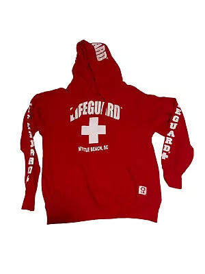 Lifeguard Red Graphic Myrtle Beach California Single Pocket Hoodie Adult Size L • $40