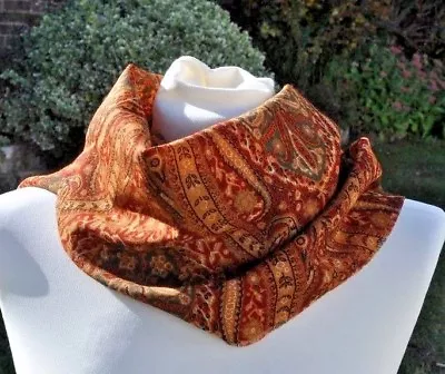 New Scarf In Vintage Liberty Varuna Wool 'Oscar' Rust Tan Ginger Khaki Cream • £29.99