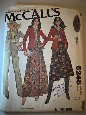 Vintage McCalls Pattern 6248 70s Blazer Maxi Skirt Wide Leg Pants Uncut Size 14 • $10.40