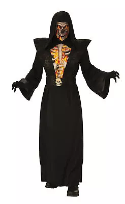 Fiery Skeleton Adult Mens Costume NEW Black Hooded Robe Mask • $14.64