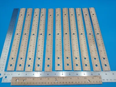 Lot Of 12 Vintage Wooden 12  Rulers W/metal Straight Edge. Berol #317 USA #Z722 • $17.50