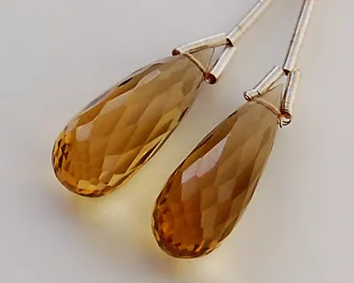 Natural Beer Quartz Teardrop Briolette Matched Pair Gemstone Beads  • $25.60