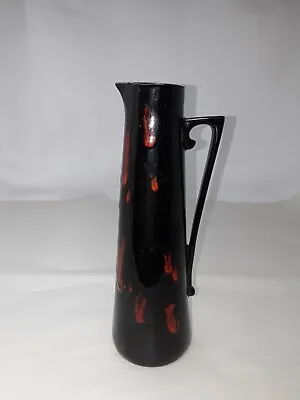 VTG MCM Hand Painted Ceremaic Black Tube Martini Bar Pitcher W/ Red Drip Glaze • $2.99