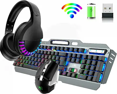 $79.90 • Buy 3in1 Gaming Keyboard And Mouse Headset Set Wireless 104 Keys Rainbow LED PC Mac