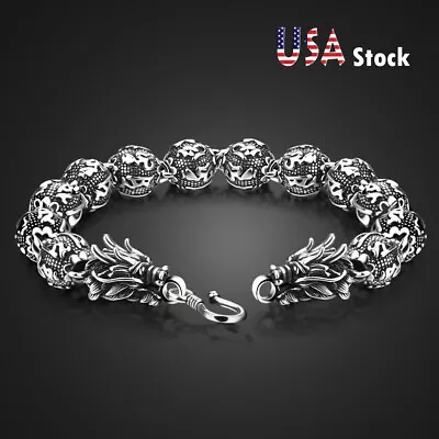 Genuine 925 Sterling Silver Bead Dragon Chain Bracelet Lenght 7.5 -10.5  For Men • $89.99