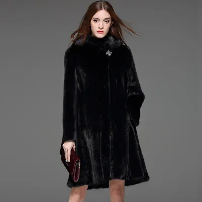 Women's Mid Length Mink Fur Coat Slim Fit Hooded A-line Outwear Parka Jackets • $116.92