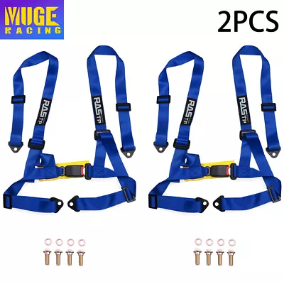 Blue 2x Universal Racing Belts Harness 4 Point 4PT Nylon Adjustable • $48.55