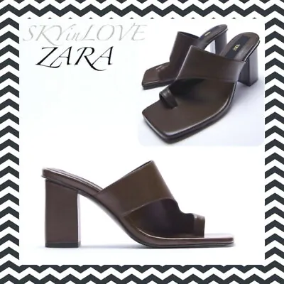 $79.99 • Buy Brand New Zara Chocolate Brown Heeled Asymmetric Leather Sandals Ref. 1323/710