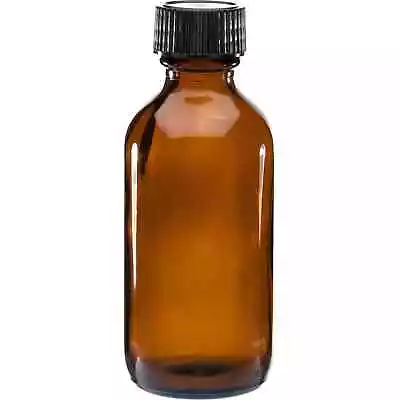 AMBER GLASS Bottles 2 Oz (60 Ml) With Black Cone-Lined Caps (6-12-24-48 Count) • $17.95