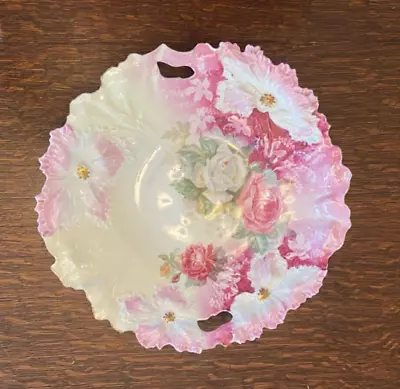 Antique R.S. Prussia Porcelain Floral Bowl 11  3D Flowers Beautiful • $195